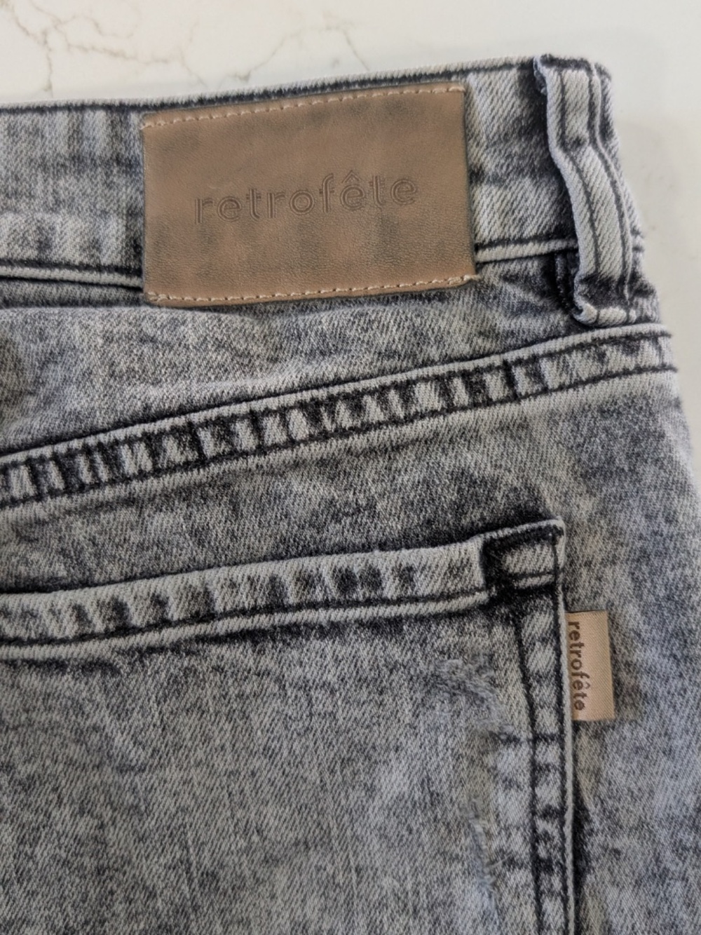 Retrofete Presley Flare Jeans Size 29 Acid Grey Frayed Raw Hem Mid Rise Italy - Picture 5 of 13